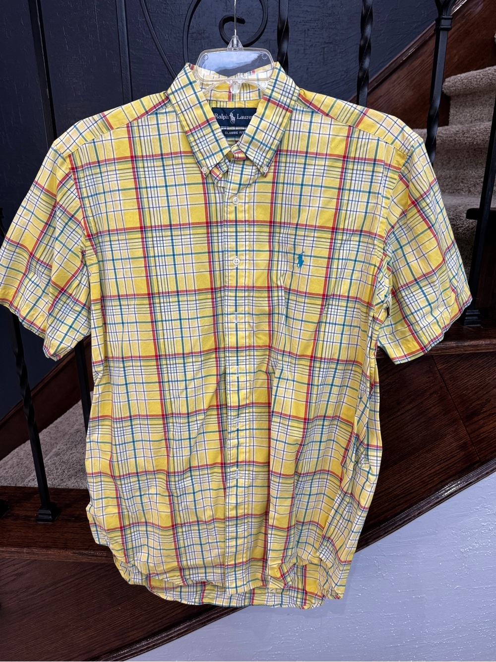 Large Polo by Ralph Lauren Yellow Plaid Short-Sleeve Button-Down Classic Shirt